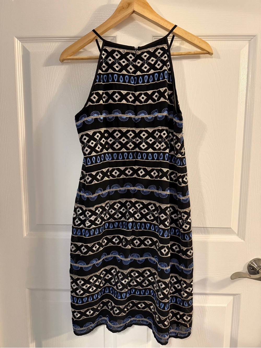 White House Black Market Black, Blue & White Patterned Midi Dress - Picture 2 of 4